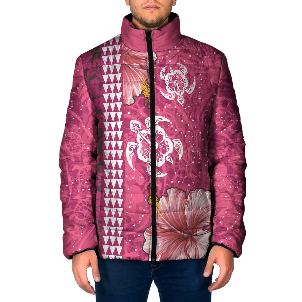 Pink Hibiscus Turle Padded Jacket Hawaiian Style Tribal Tapa Pattern - Polynesian Pride