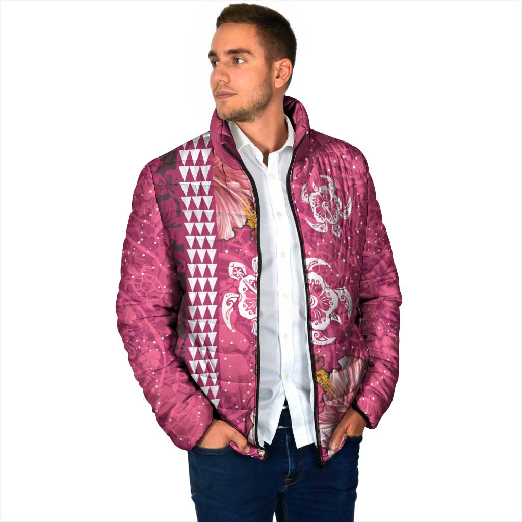 Pink Hibiscus Turle Padded Jacket Hawaiian Style Tribal Tapa Pattern - Polynesian Pride