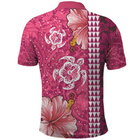 Pink Hibiscus Turle Polo Shirt Hawaiian Style Tribal Tapa Pattern