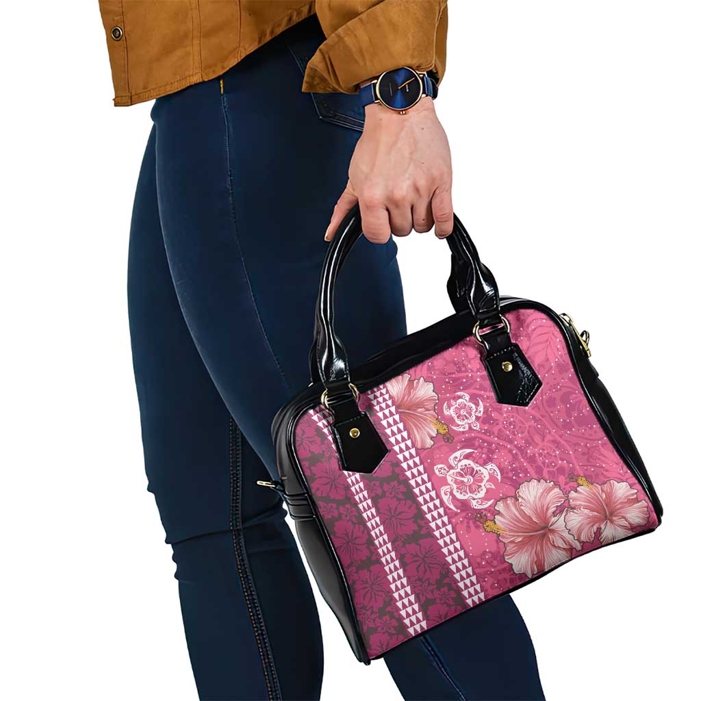 Pink Hibiscus Turle Shoulder Handbag Hawaiian Style Tribal Tapa Pattern