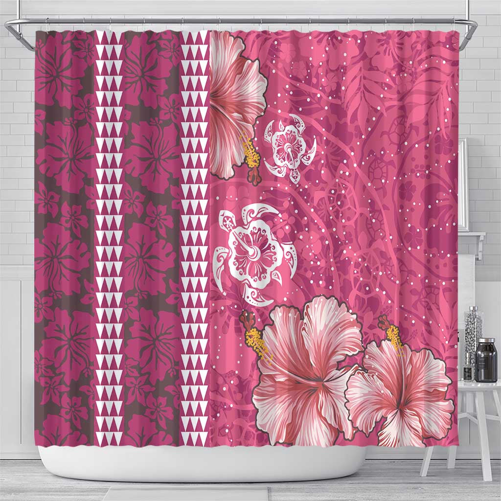 Pink Hibiscus Turle Shower Curtain Hawaiian Style Tribal Tapa Pattern