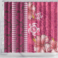 Pink Hibiscus Turle Shower Curtain Hawaiian Style Tribal Tapa Pattern