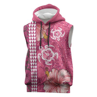 Pink Hibiscus Turle Sleeveless Hoodie Hawaiian Style Tribal Tapa Pattern - Polynesian Pride