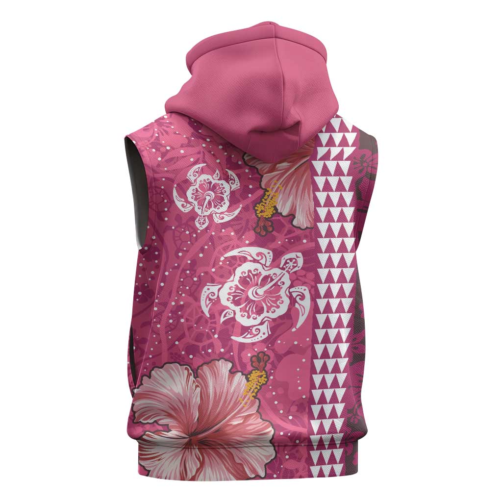 Pink Hibiscus Turle Sleeveless Hoodie Hawaiian Style Tribal Tapa Pattern - Polynesian Pride