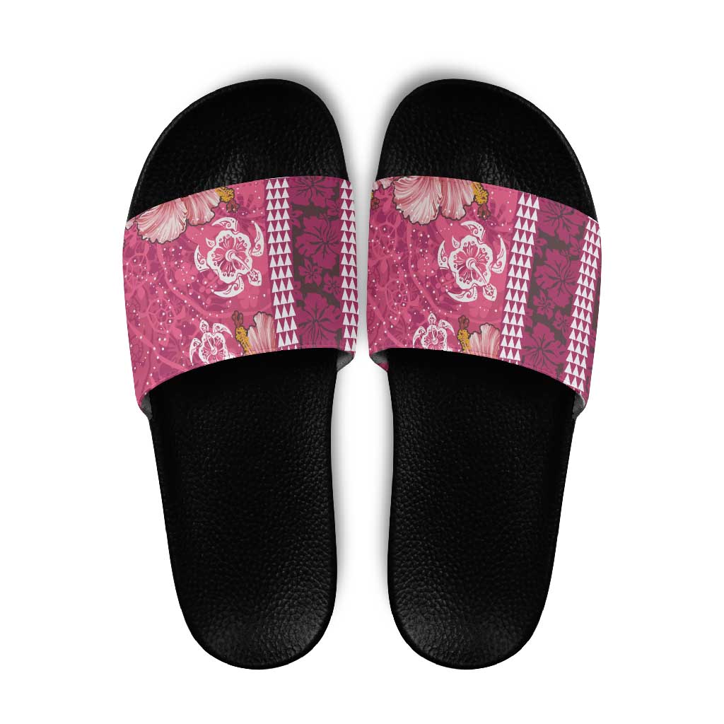 Pink Hibiscus Turle Slide Sandals Hawaiian Style Tribal Tapa Pattern - Polynesian Pride