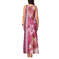 Pink Hibiscus Turle Tank Maxi Dress Hawaiian Style Tribal Tapa Pattern