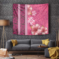 Pink Hibiscus Turle Tapestry Hawaiian Style Tribal Tapa Pattern