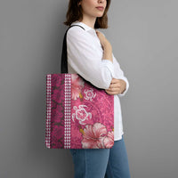 Pink Hibiscus Turle Tote Bag Hawaiian Style Tribal Tapa Pattern - Polynesian Pride