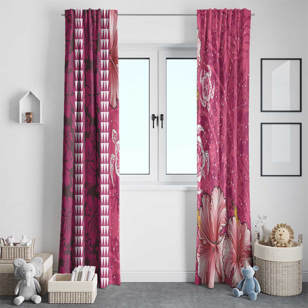 Pink Hibiscus Turle Window Curtain Hawaiian Style Tribal Tapa Pattern