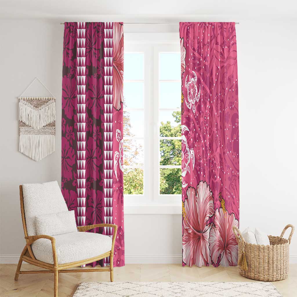 Pink Hibiscus Turle Window Curtain Hawaiian Style Tribal Tapa Pattern