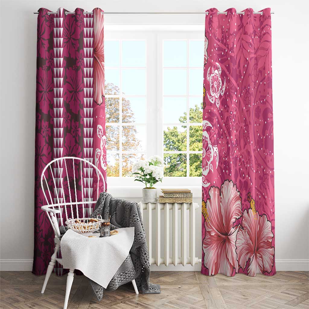 Pink Hibiscus Turle Window Curtain Hawaiian Style Tribal Tapa Pattern