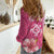 Pink Hibiscus Turle Women Casual Shirt Hawaiian Style Tribal Tapa Pattern