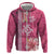 Pink Hibiscus Turle Zip Hoodie Hawaiian Style Tribal Tapa Pattern