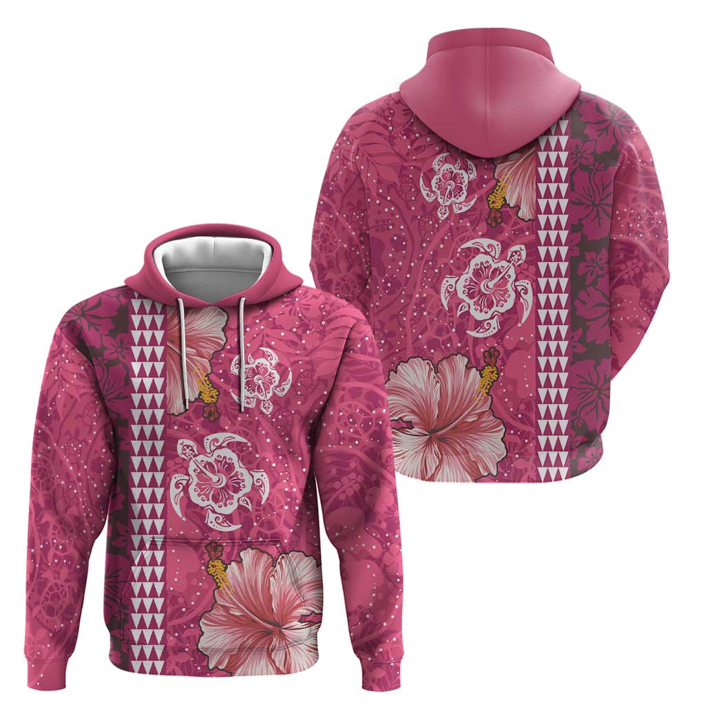 Pink Hibiscus Turle Zip Hoodie Hawaiian Style Tribal Tapa Pattern