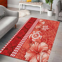 Red Hibiscus Turle Area Rug Hawaiian Style Tribal Tapa Pattern