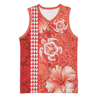Red Hibiscus Turle Basketball Jersey Hawaiian Style Tribal Tapa Pattern - Polynesian Pride