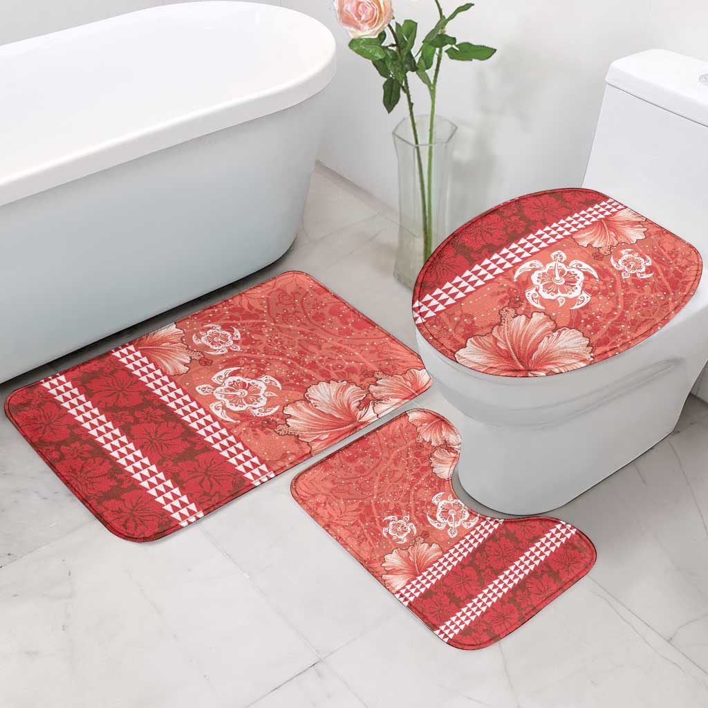 Red Hibiscus Turle Bathroom Set Hawaiian Style Tribal Tapa Pattern - Polynesian Pride