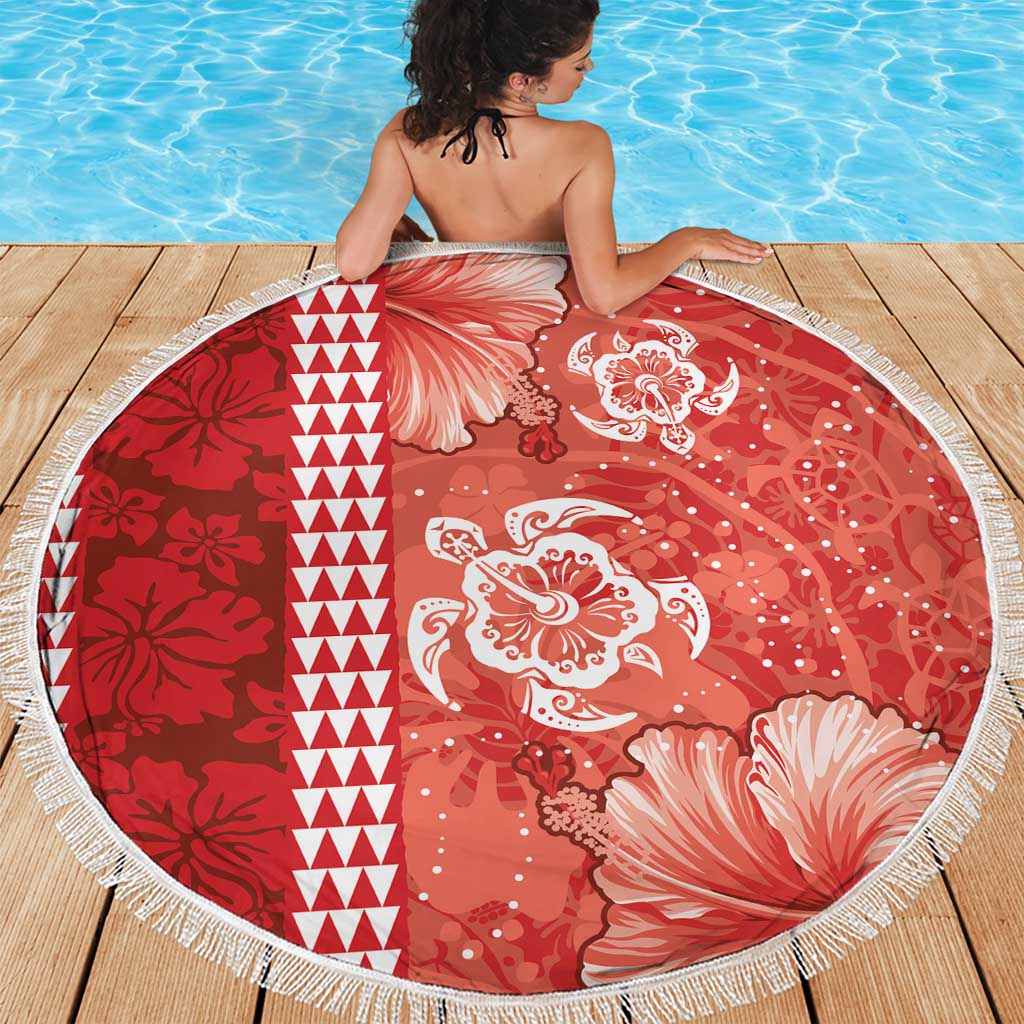 Red Hibiscus Turle Beach Blanket Hawaiian Style Tribal Tapa Pattern
