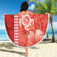 Red Hibiscus Turle Beach Blanket Hawaiian Style Tribal Tapa Pattern