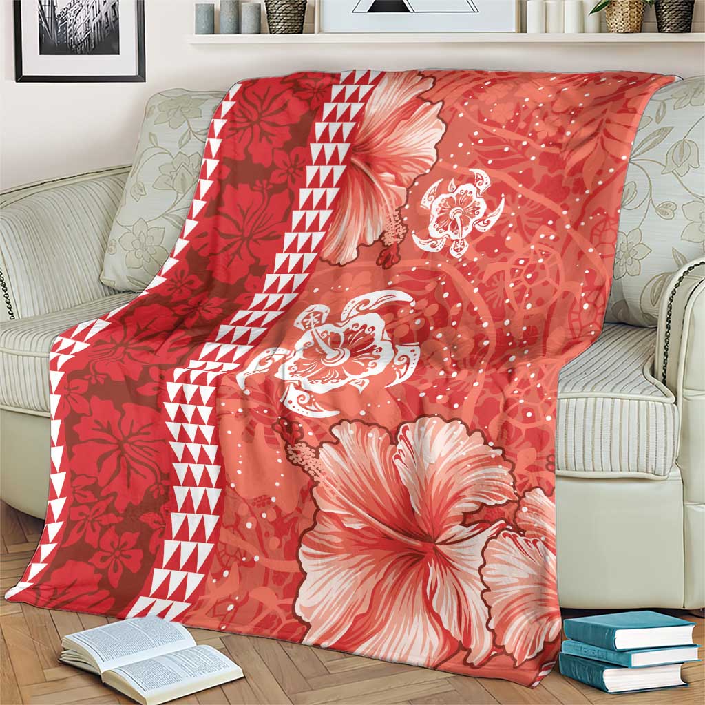 Red Hibiscus Turle Blanket Hawaiian Style Tribal Tapa Pattern