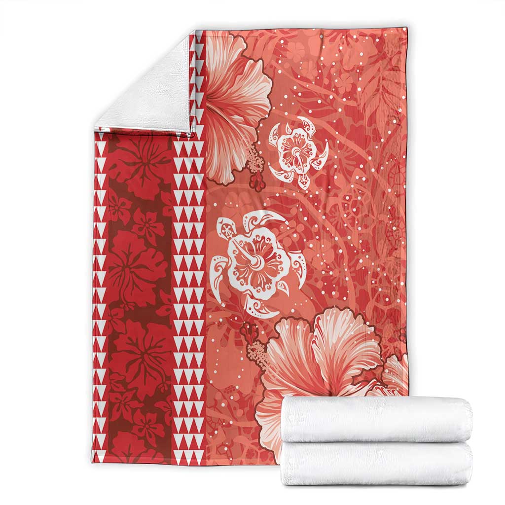 Red Hibiscus Turle Blanket Hawaiian Style Tribal Tapa Pattern