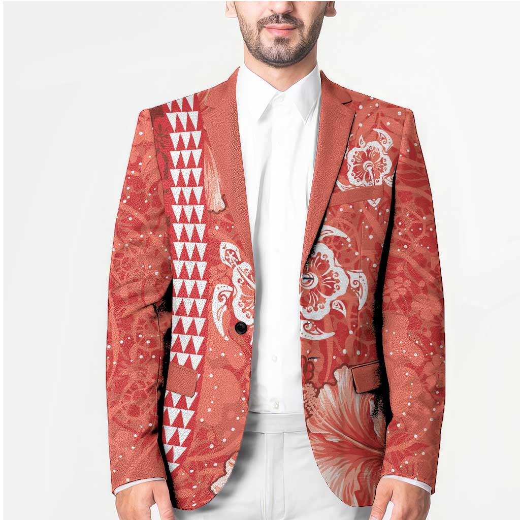 Red Hibiscus Turle Blazer Hawaiian Style Tribal Tapa Pattern - Polynesian Pride