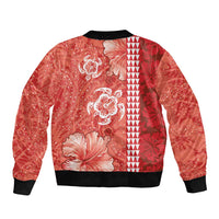 Red Hibiscus Turle Bomber Jacket Hawaiian Style Tribal Tapa Pattern