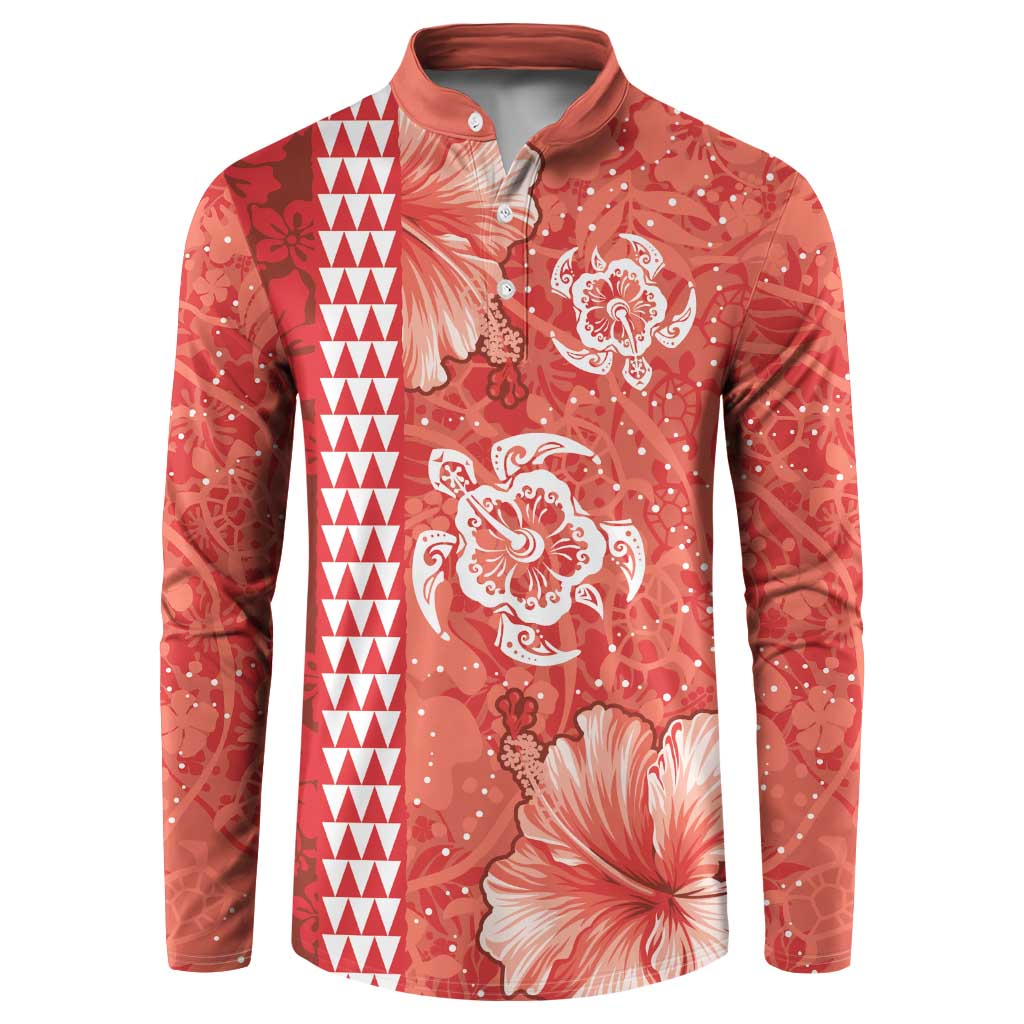 Red Hibiscus Turle Button Sweatshirt Hawaiian Style Tribal Tapa Pattern
