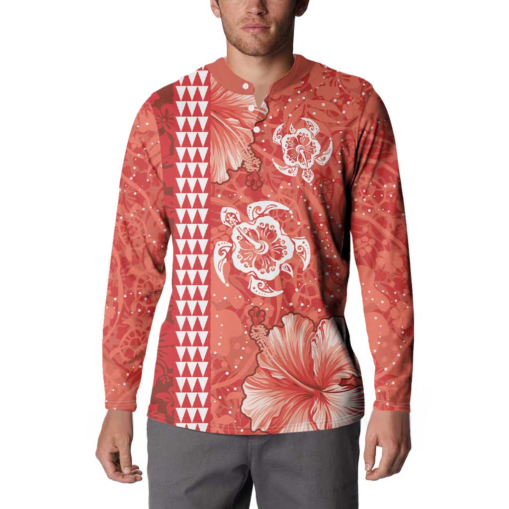 Red Hibiscus Turle Button Sweatshirt Hawaiian Style Tribal Tapa Pattern