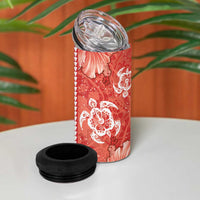 Red Hibiscus Turle 4 in 1 Can Cooler Tumbler Hawaiian Style Tribal Tapa Pattern