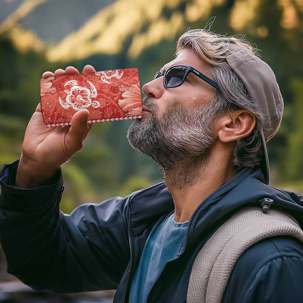 Red Hibiscus Turle 4 in 1 Can Cooler Tumbler Hawaiian Style Tribal Tapa Pattern