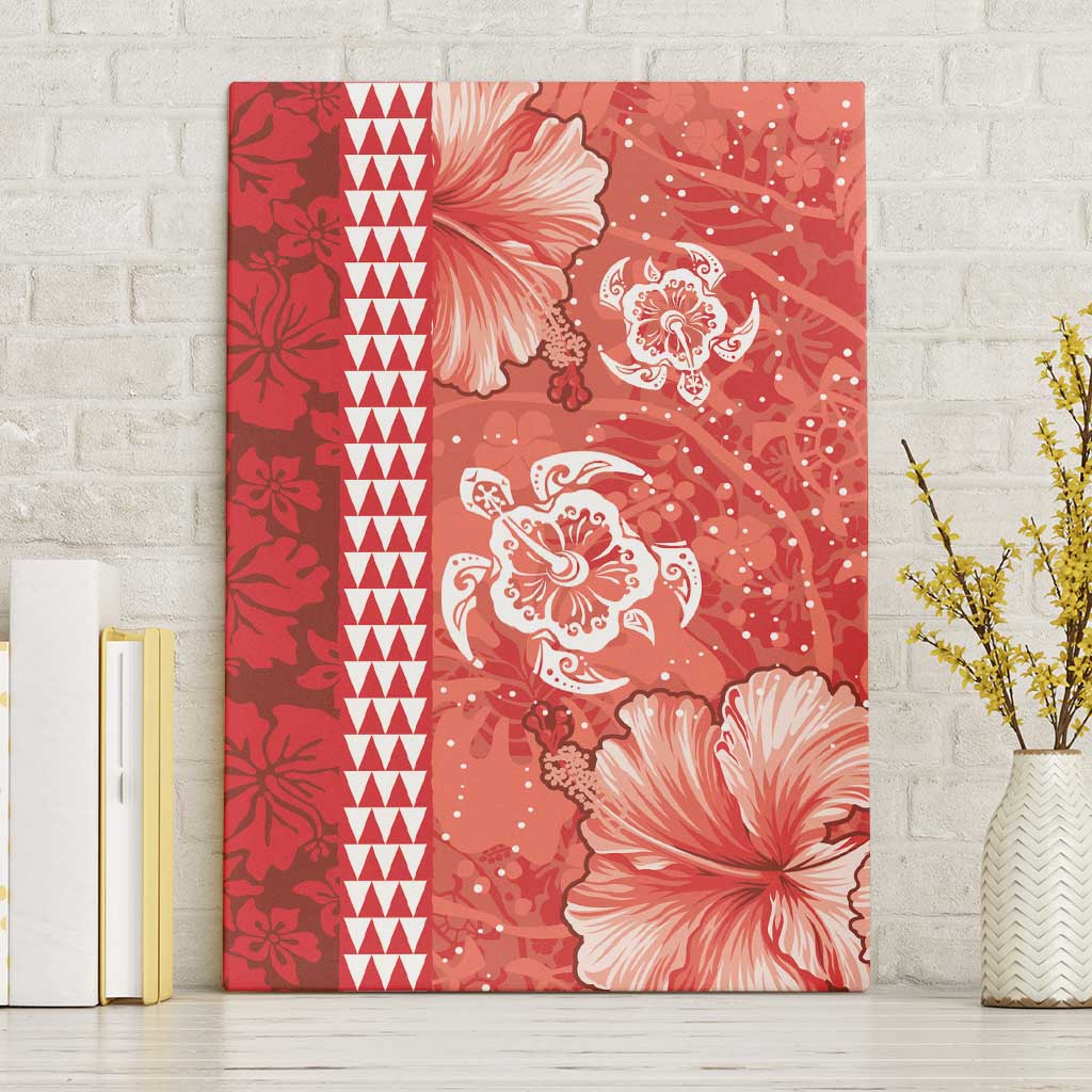 Red Hibiscus Turle Canvas Wall Art Hawaiian Style Tribal Tapa Pattern