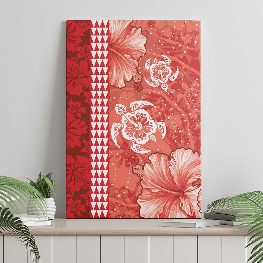 Red Hibiscus Turle Canvas Wall Art Hawaiian Style Tribal Tapa Pattern