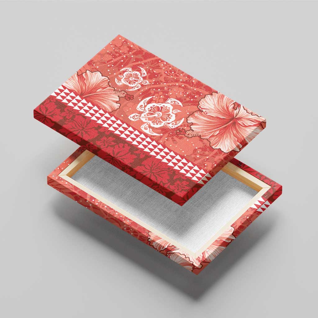 Red Hibiscus Turle Canvas Wall Art Hawaiian Style Tribal Tapa Pattern
