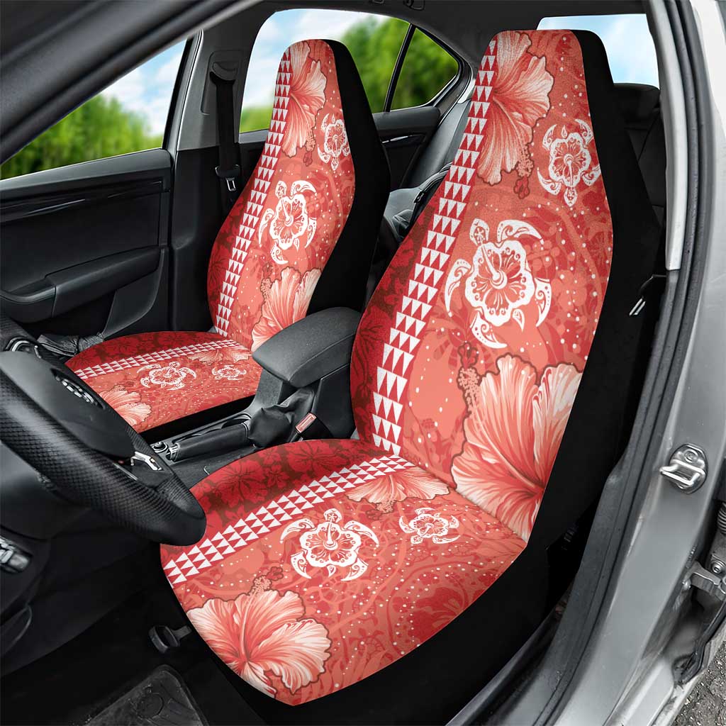 Red Hibiscus Turle Car Seat Cover Hawaiian Style Tribal Tapa Pattern