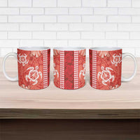 Red Hibiscus Turle Ceramic Mug Hawaiian Style Tribal Tapa Pattern - Polynesian Pride