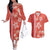 Red Hibiscus Turle Couples Matching Off The Shoulder Long Sleeve Dress and Hawaiian Shirt Hawaiian Style Tribal Tapa Pattern