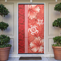 Red Hibiscus Turle Door Cover Hawaiian Style Tribal Tapa Pattern - Polynesian Pride