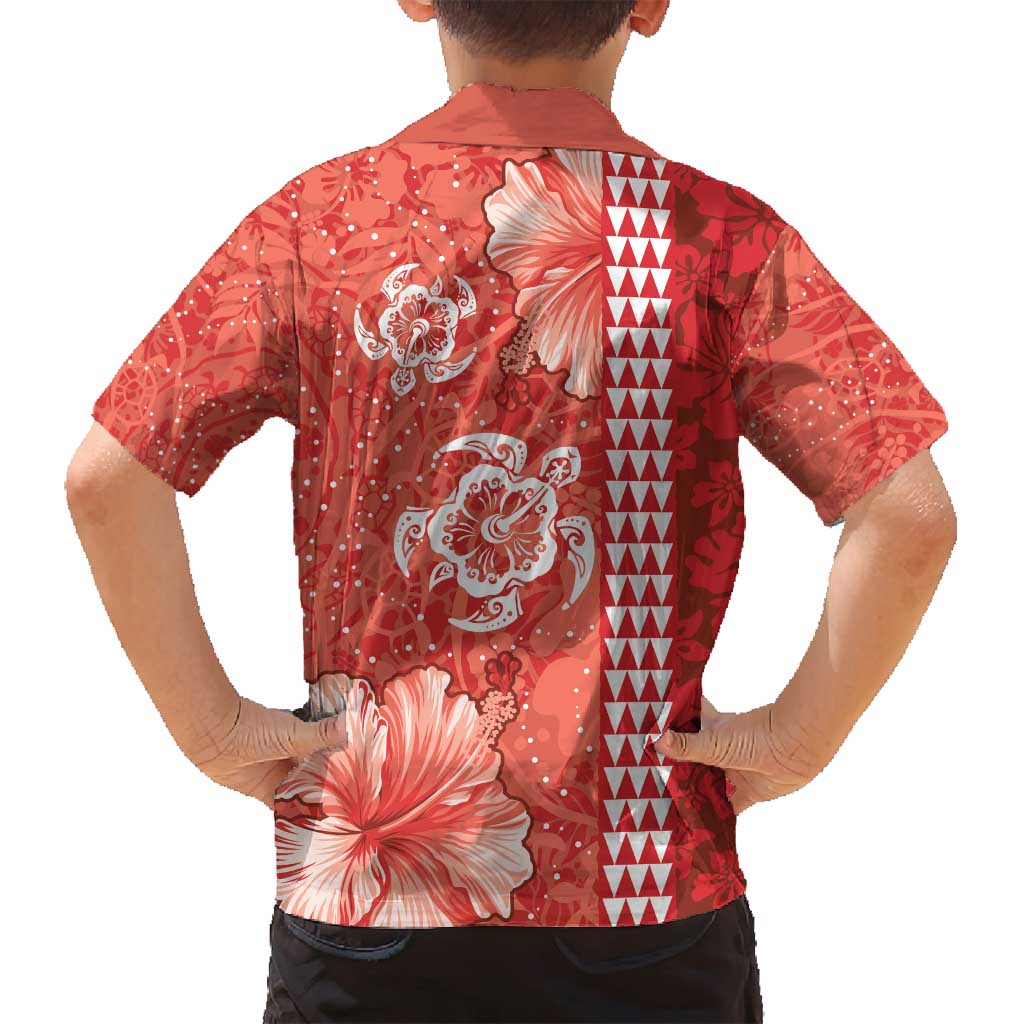 Red Hibiscus Turle Family Matching Long Sleeve Bodycon Dress and Hawaiian Shirt Hawaiian Style Tribal Tapa Pattern