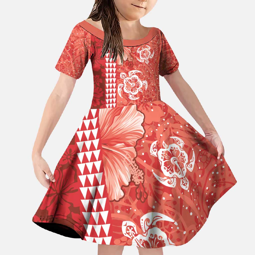 Red Hibiscus Turle Family Matching Mermaid Dress and Hawaiian Shirt Hawaiian Style Tribal Tapa Pattern