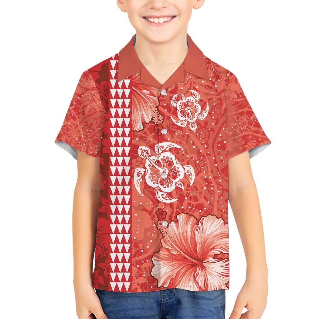 Red Hibiscus Turle Family Matching Off Shoulder Short Dress and Hawaiian Shirt Hawaiian Style Tribal Tapa Pattern