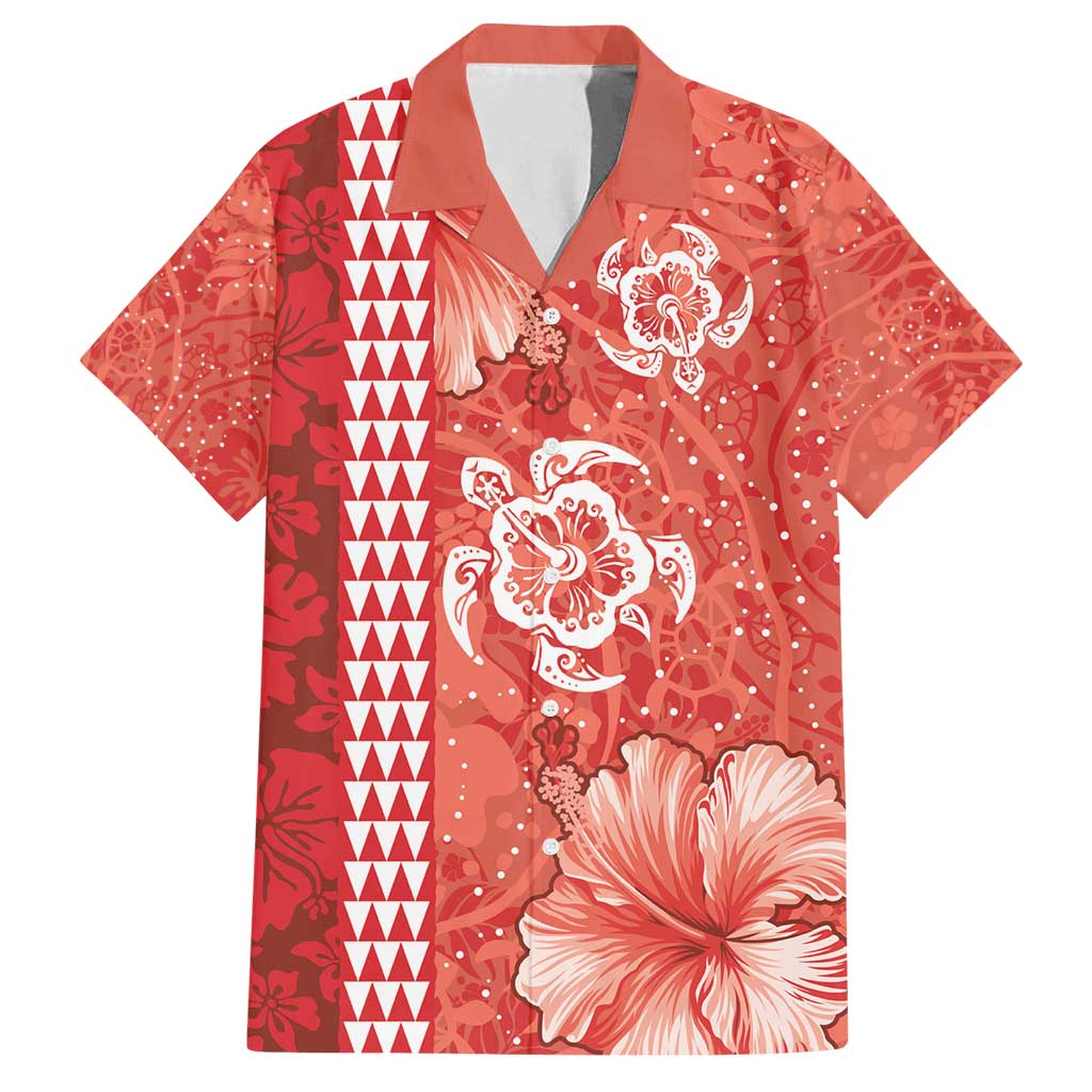 Red Hibiscus Turle Family Matching Tank Maxi Dress and Hawaiian Shirt Hawaiian Style Tribal Tapa Pattern