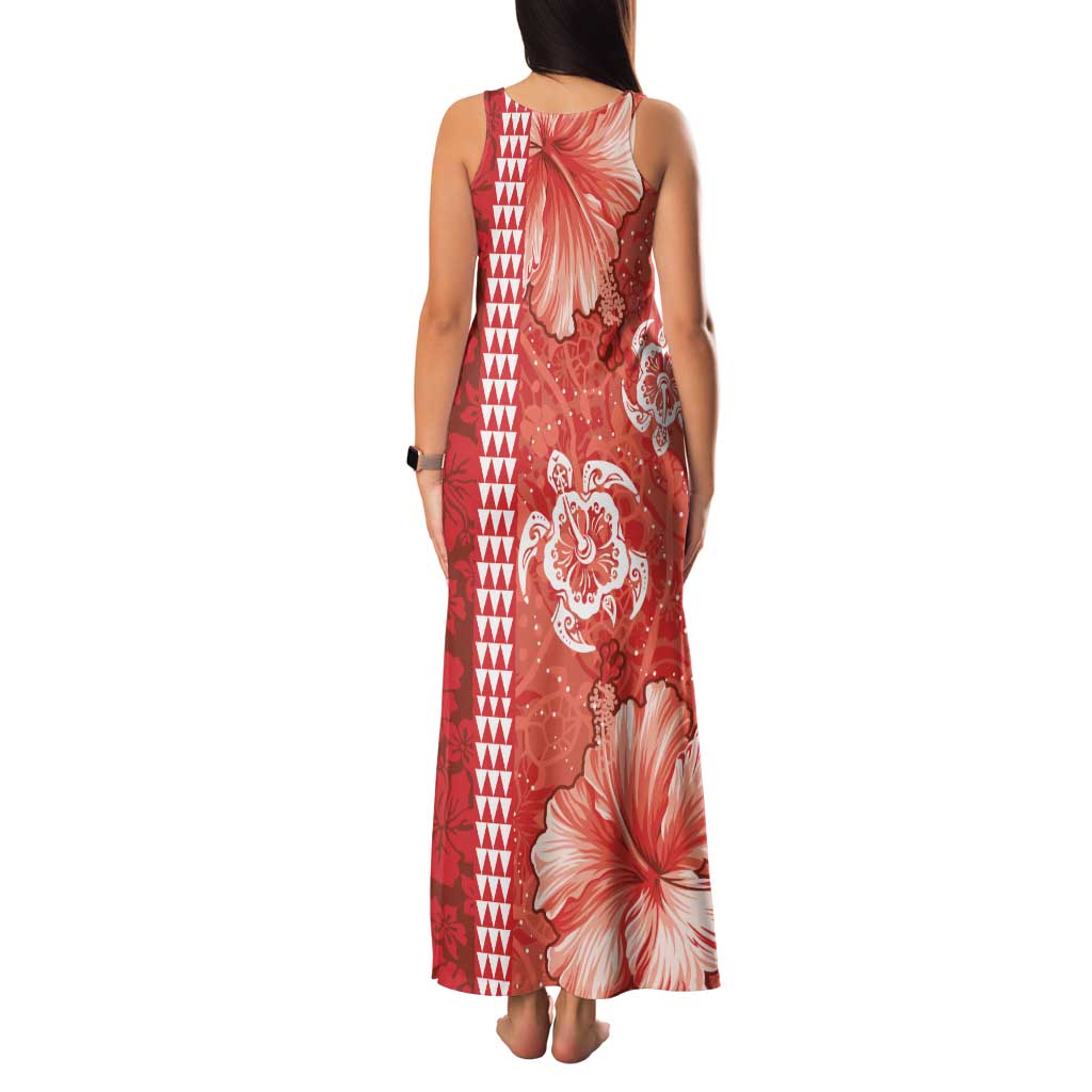 Red Hibiscus Turle Family Matching Tank Maxi Dress and Hawaiian Shirt Hawaiian Style Tribal Tapa Pattern