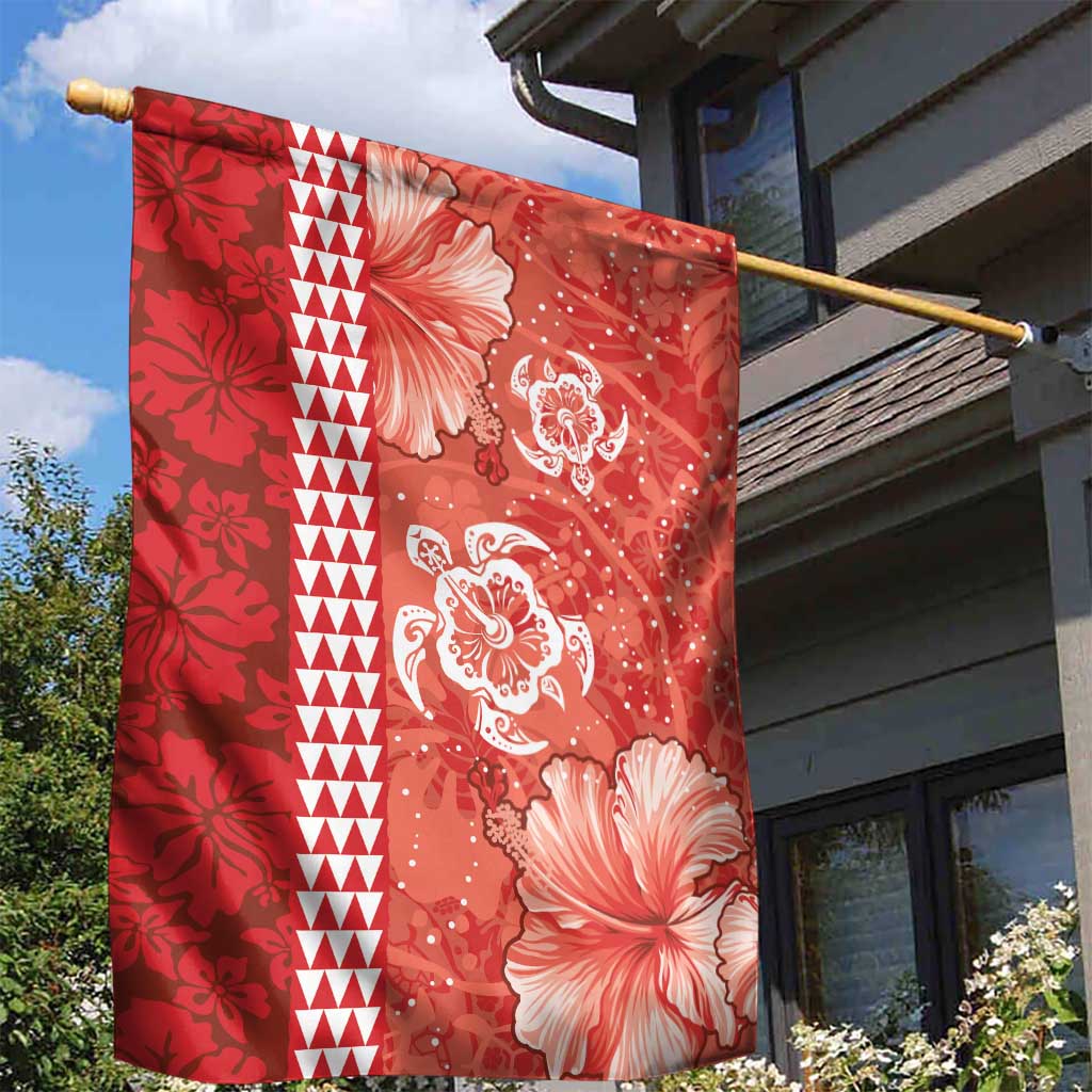 Red Hibiscus Turle Garden Flag Hawaiian Style Tribal Tapa Pattern