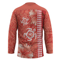 Red Hibiscus Turle Hockey Jersey Hawaiian Style Tribal Tapa Pattern - Polynesian Pride