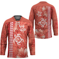 Red Hibiscus Turle Hockey Jersey Hawaiian Style Tribal Tapa Pattern - Polynesian Pride