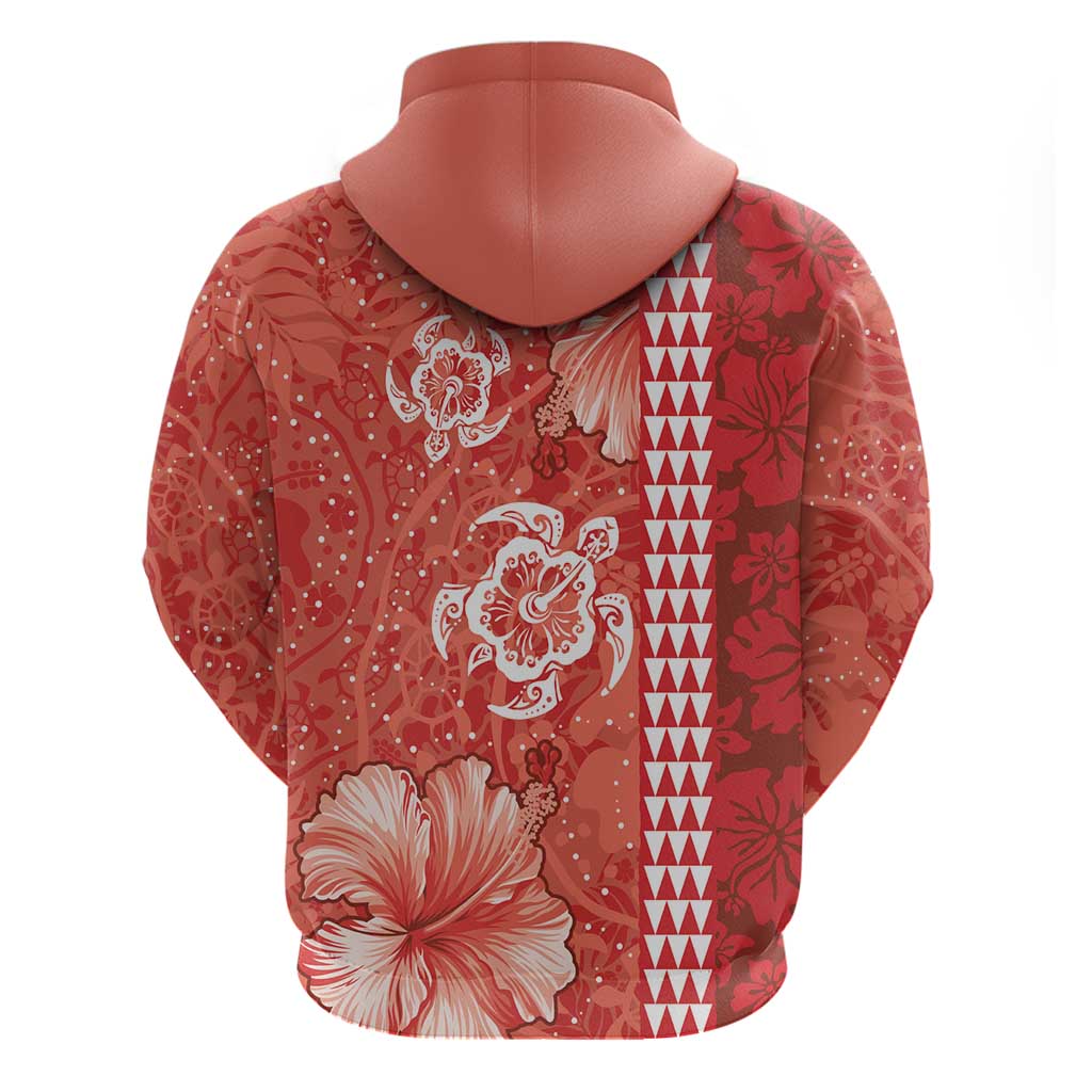 Red Hibiscus Turle Hoodie Hawaiian Style Tribal Tapa Pattern