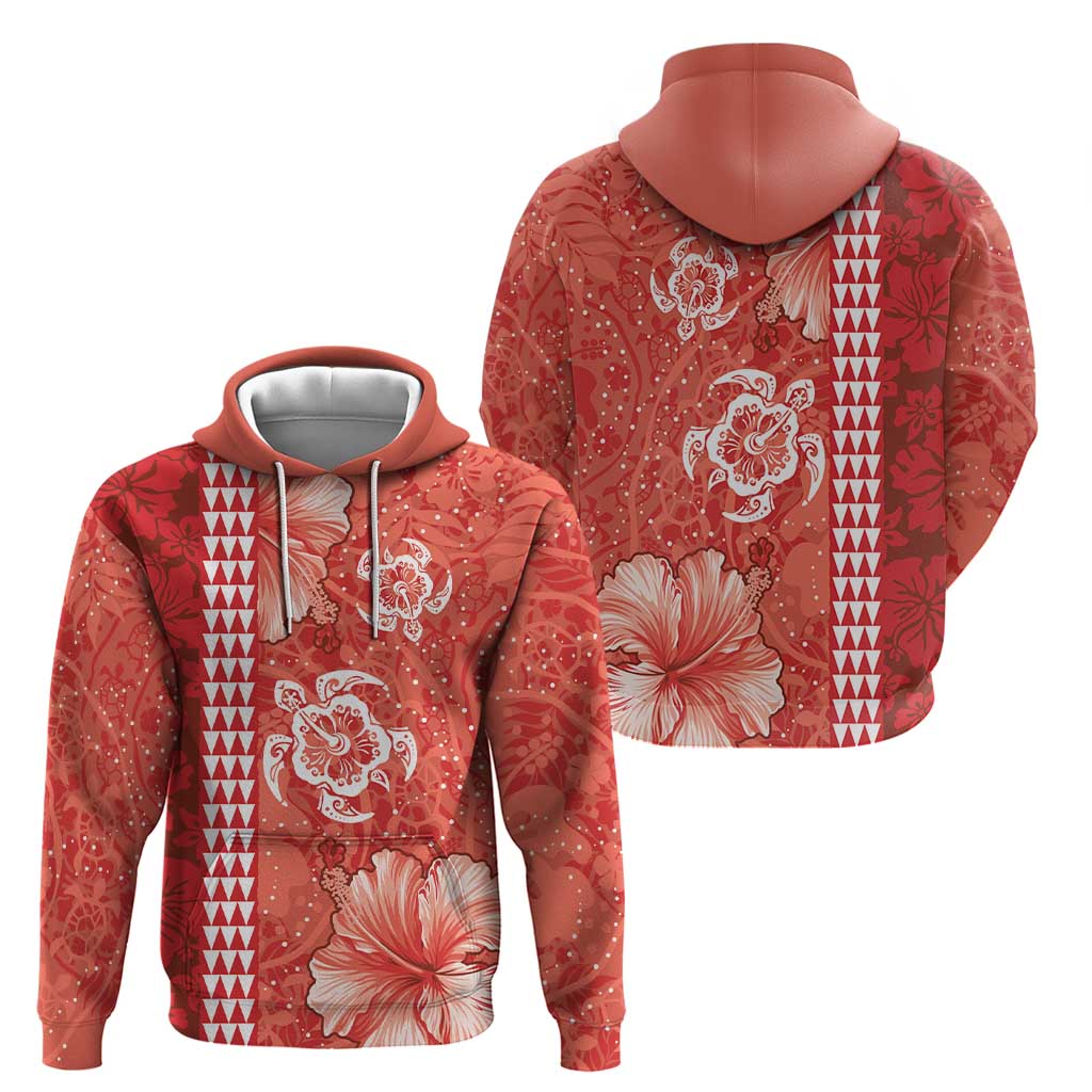 Red Hibiscus Turle Hoodie Hawaiian Style Tribal Tapa Pattern