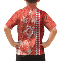 Red Hibiscus Turle Kid Hawaiian Shirt Hawaiian Style Tribal Tapa Pattern
