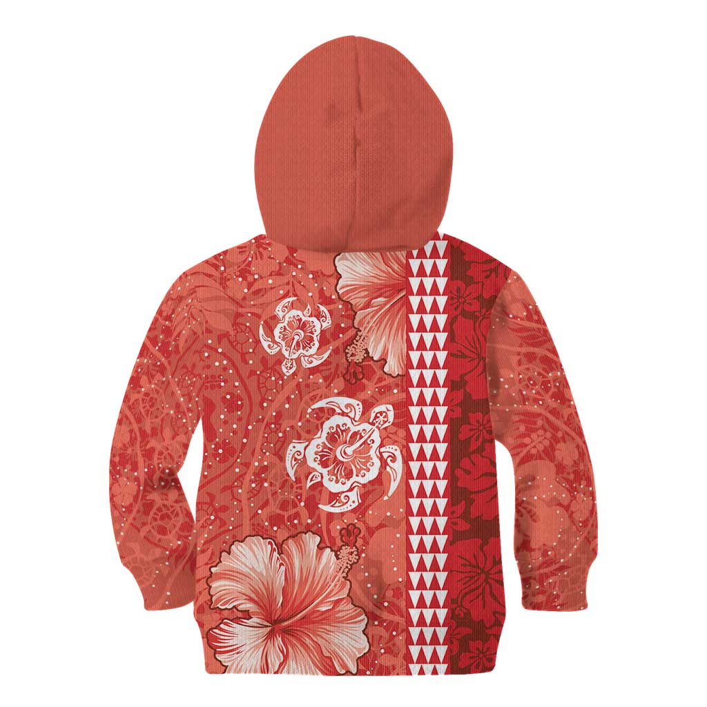 Red Hibiscus Turle Kid Hoodie Hawaiian Style Tribal Tapa Pattern
